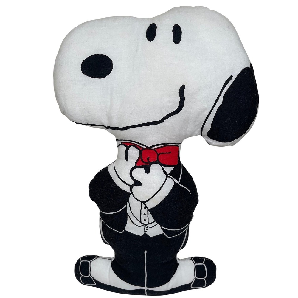 Vintage Peanuts Snoopy Tuxedo Formal Plush Pillow Black White Red Handmade 1958